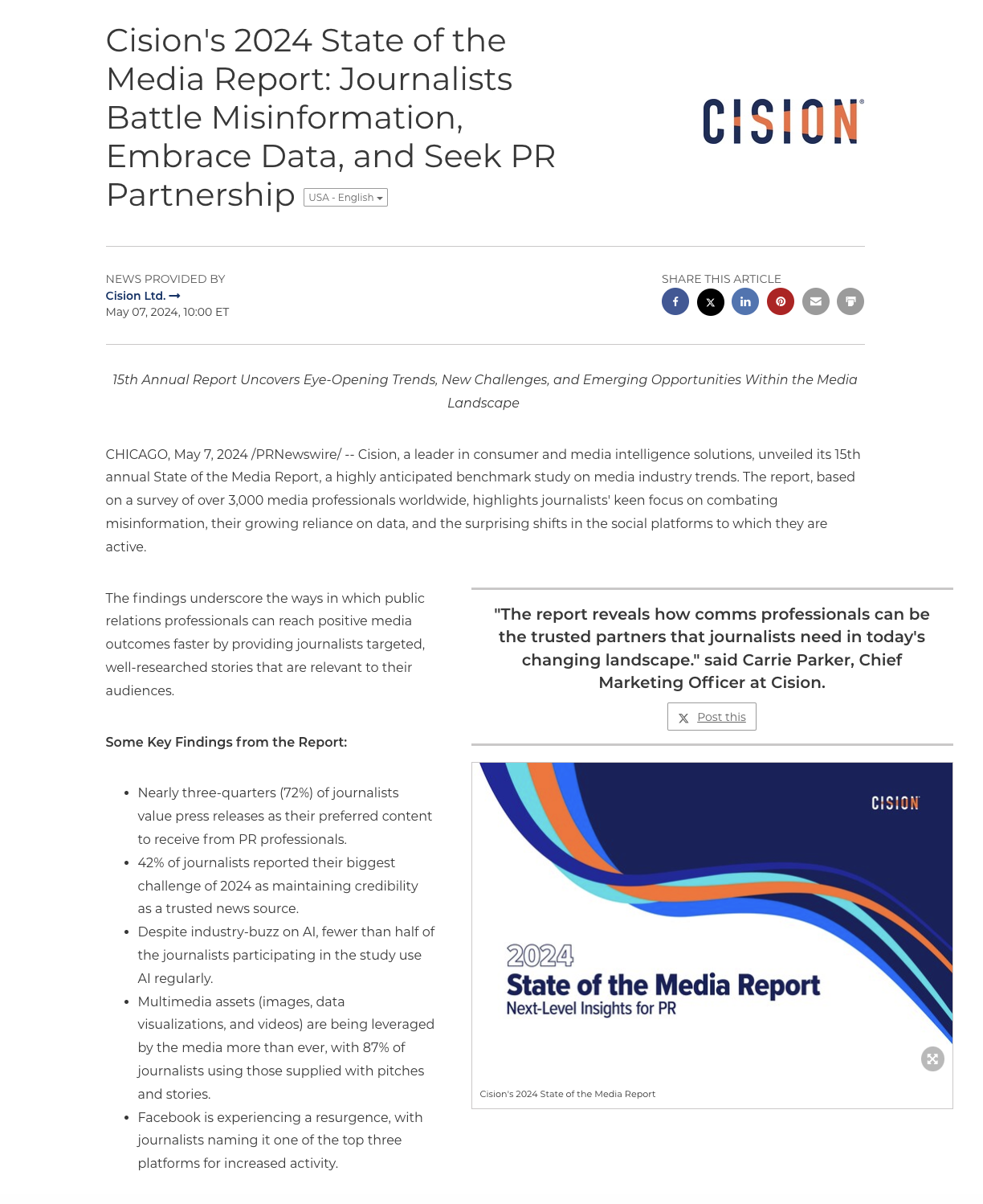 cision state of the media press release example